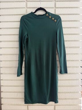 ASOS Brave Soul London Emerald Green Long Sleeve Button-Shoulder Dress M
